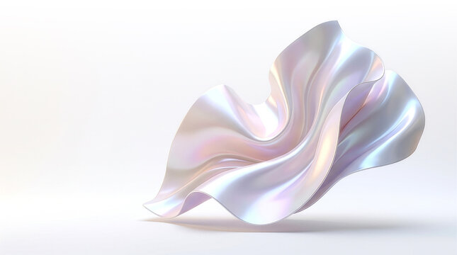 玉虫色の真珠の質感を持つ抽象的で未来的な3Dウェーブ、コピースペース