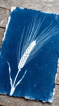Wheat Barley Spike Grain Stalk Cyanotype Sun Print Minimalist Botanical Blue Wall Art