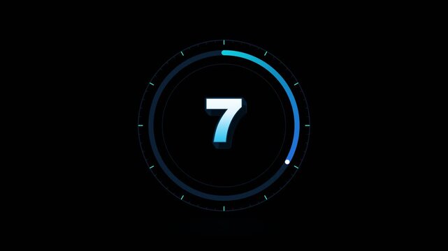 Futuristic neon countdown clock with start button on black background. 4K