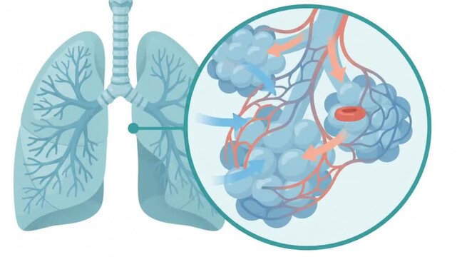Human Lungs Anatomy and Alveoli Gas Exchange Vector Illustration

