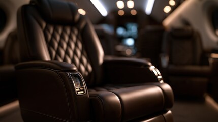 Obraz premium Luxury Leather Aircraft Seat with Quilted Detailing and Ambient Lighting