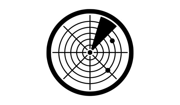 Radar detection vector icon flat black sonar screen navigation pictogram for marine technology and security web design