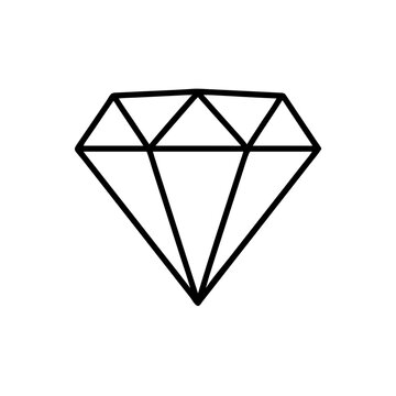 Black outline diamond icon. minimal line style of gemstone.