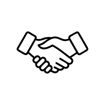 Black outline handshake icon. minimal line style business deal symbol.