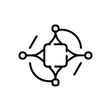 Abstract technological network diagram with central square.