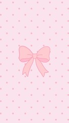 Cute pastel pink bow illustration on pink polka dot background phone wallpaper.  © Unipixs
