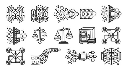 Knowledge Management, Information Sharing and Collaborative Learning Outline Icon Set © irvan