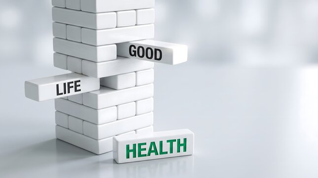 Good Life Good Health Brick Wall Concept with Falling Block
