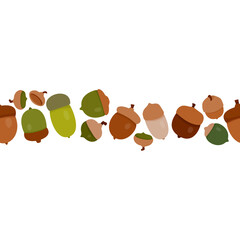 Seamless Horizontal Border with Assorted Natural Acorns and Oak Nuts © Yevheniia