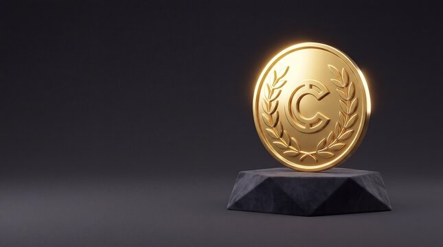 Commercial 3D e-commerce sale promotion banner featuring golden creator award badge with copy space