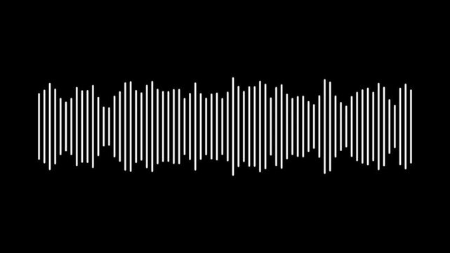 White audio waveform spectrum moving animation on black background. Sound wave pattern audio visual waveform. Motion graphics of music bar concept
