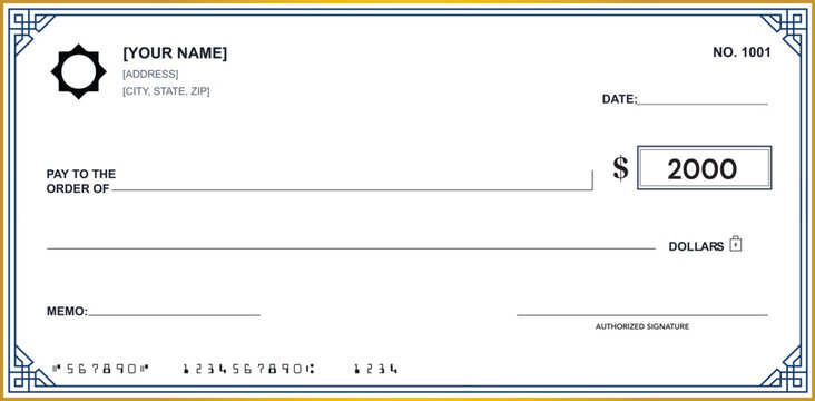 Large Blank cheque for managing finances, Blank Personal Cheque, Payment by cheque concept.