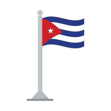 Cuban National Flag Displayed on Standing Flagpole with Waving Banner