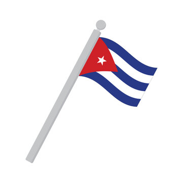 Cuban National Flag Waving on Flagpole Isolated on transparent Background