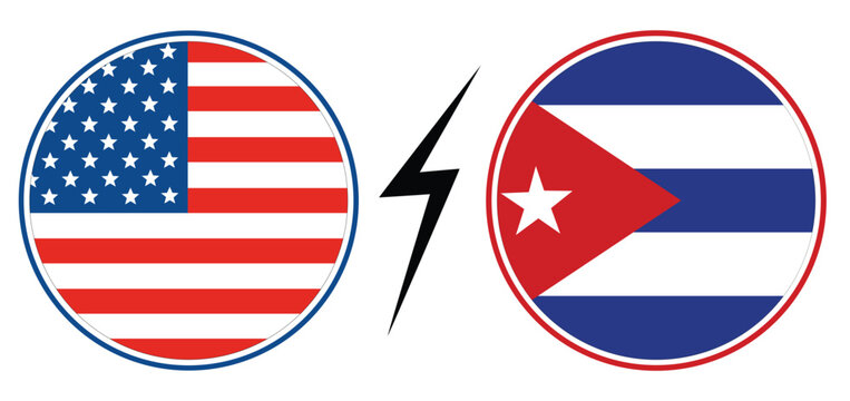 USA vs Cuba Flag Emblems with Lightning Bolt  Versus Competition Design in circle shape
