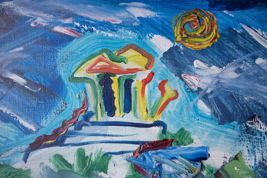 Pagan temple architecture destruction. Ancient Greece sanctuary with anta and stylobate. Column ruination at ecological catastrophe.