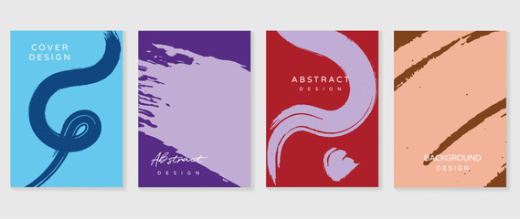 Fototapeta na wymiar Colorful vector brush poster set with flowing painted lines and bold abstract shapes, modern creative cover and background templates