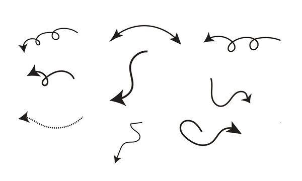 Collection of curly spiral and wavy vector arrows for creative design and web interfaces