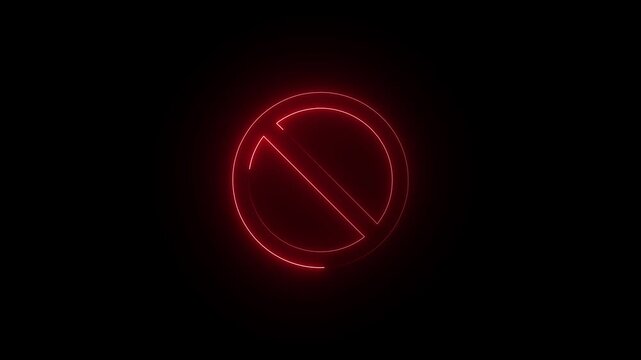 Red colour icon stop and no entry symbol icon saber animation on black background, Stop warning,  circle and line icon saber 4k video animation.