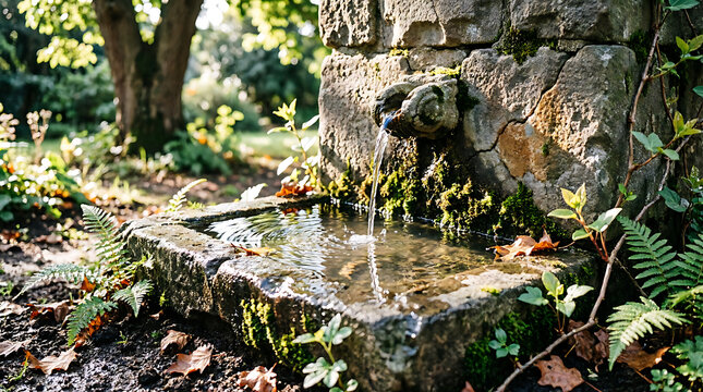 Watering Can in a Lush Garden with Green Grass, Plants, Flowers, Trees, and Natural Landscape for Gardening and Outdoor Care