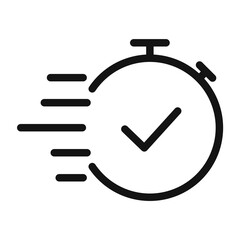 Stopwatch with check mark and speed lines, fast time line art icon © Kotha