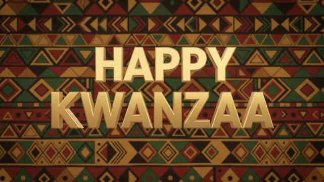 Golden Happy Kwanzaa Typography on Traditional African Geometric Pattern Background