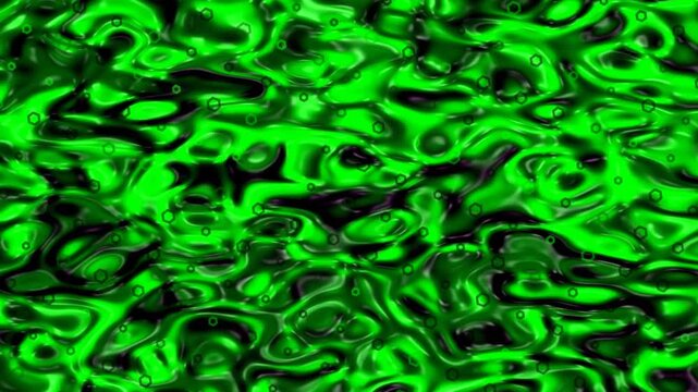 Green liquid abstract pattern with bubbles and swirls