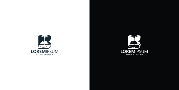 Professional open book logo design for education publishing library or school identity on minimalist black and white backgrounds