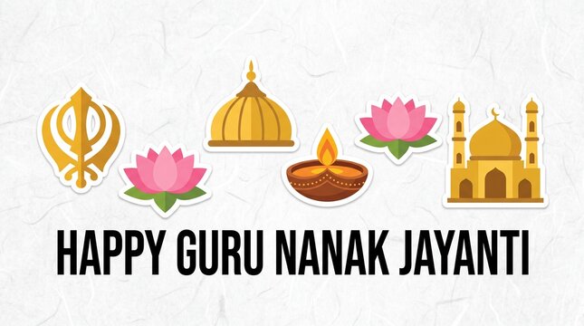 Colorful Guru Nanak Jayanti Illustration with Lotus Flowers Candles and Mosque