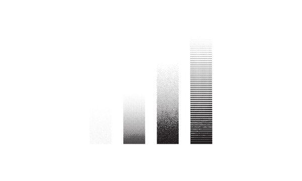 Abstract bar chart illustration with four vertical columns composed of stippled dot gradients
