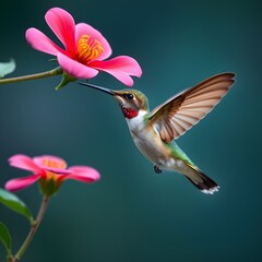 Fototapeta premium Hummingbird Feeding on Pink Flower