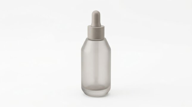 A frosted glass dropper bottle stands against a plain white background showcasing its minimalist design container cosmetic serum beauty skincare pharmaceutical packaging vessel product whitebackground