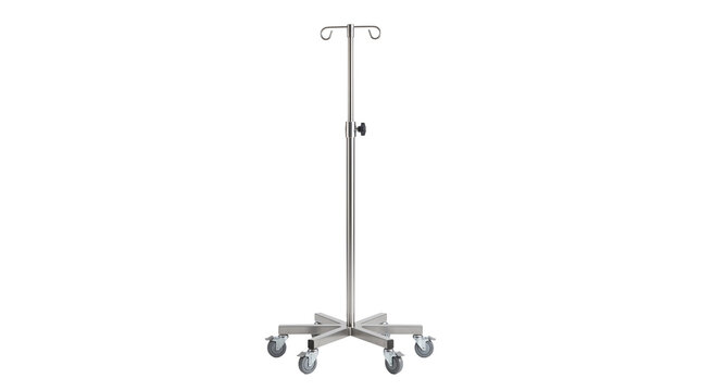 Adjustable stainless steel iv pole with wheeled base for as clean cutout