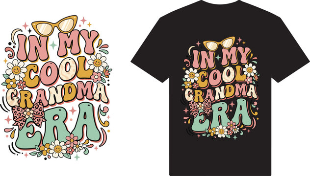 Groovy grandma t-shirt vector design with retro typography and flowers