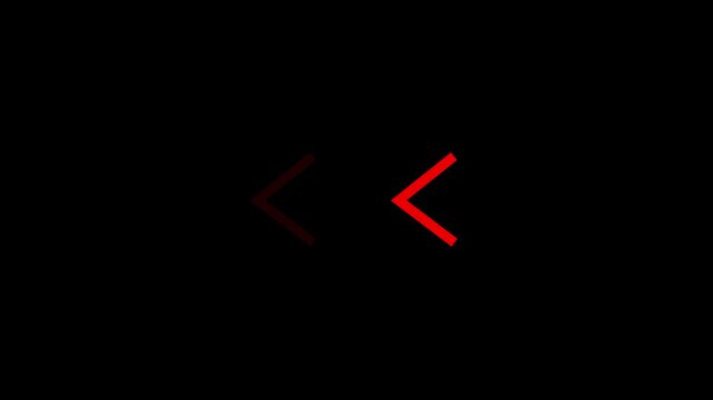 Red gradient backward arrows on a black background, symbolizing reverse movement, back navigation, direction,return,and transition.Minimal graphic element for websites,videos, and motion design.