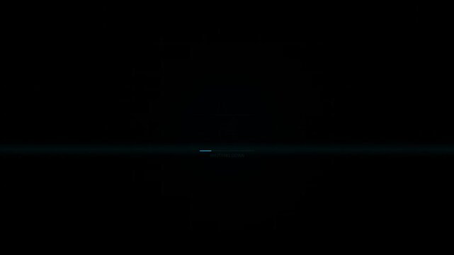 Futuristic digital technology interface animation displaying glowing cyan system offline text that flickers and progressively powers down into total darkness.