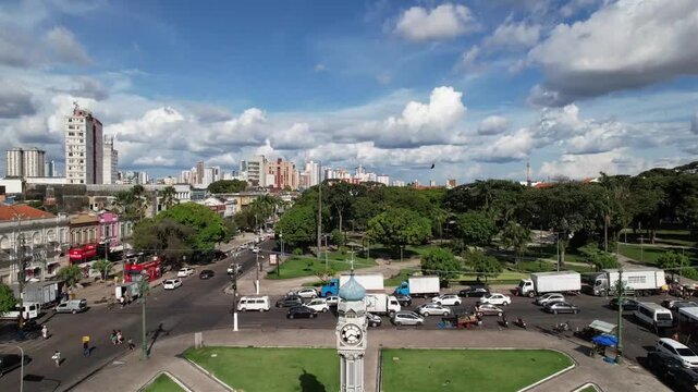 View of the historic Ver-o-Peso market in Belem, Para, Brazilian Amazon. The largest open-air market in Latin America, showcasing colonial architecture, vibrant local culture, and Amazonian commerce a