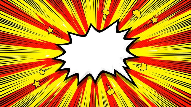 Bright comic style speech bubble  explosion with vibrant rays and starburst effects