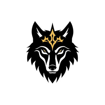 Fierce Black Wolf Head Vector - Wolf King Mascot Logo Icon with Crown Isolated on White Background