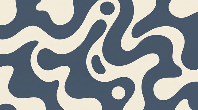 Modern dark blue and beige organic liquid blobs pattern for decorative abstract background.
