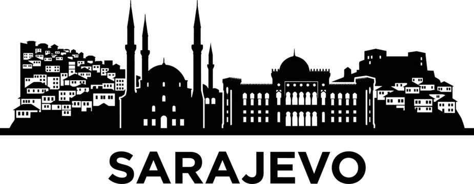 Black and white sarajevo city skyline silhouette vector