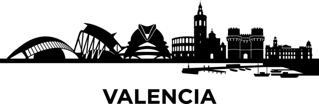 Valencia city skyline black and white silhouette vector illustration
