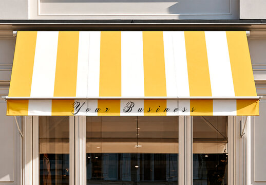 Outdoor Commercial Awning Installed Over a Storefront Window Mockup