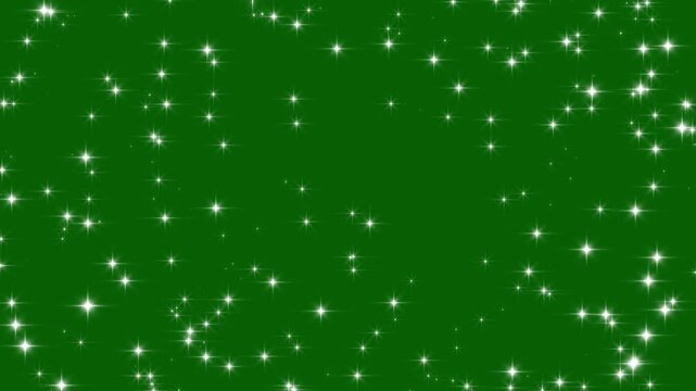 Shining white glitter sparkle star burst animation, glowing white glitter star blast with sparkling magic trail, 2d glitter stars particles blast animation, blinking light effect on green screen.4k
