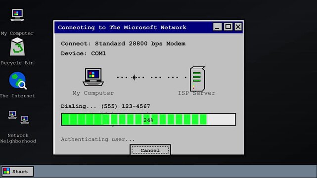 Retro Dial-Up Internet Connection Loading Screen Vector Illustration