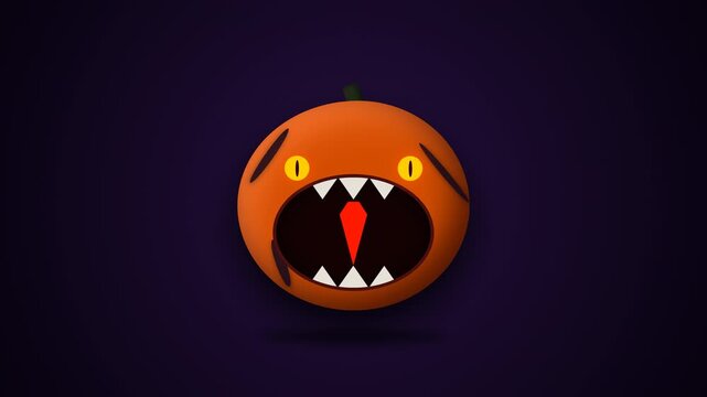 Scary monster pumpkins float on a dark background for halloween