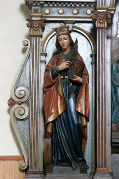 Saint Catherine of Alexandria, statue on the altar of Saint Blaise in the parish church Saint Mark the Evangelist in Trnjani, Croatia