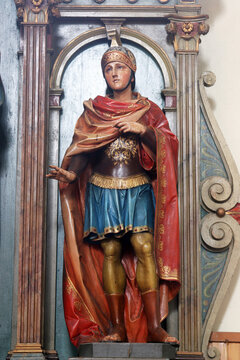 Saint Florian, statue on the altar of the Sacred Heart of Jesus in the parish church Saint Mark the Evangelist in Trnjani, Croatia