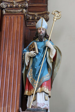 Saint Methodius, statue on the main altar in the Church of Saint Mary Magdalene in Sunja, Croatia
