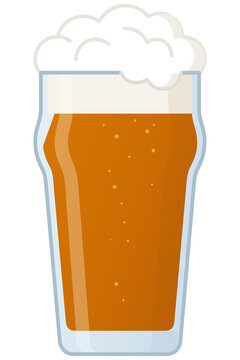 Flat vector illustration of a frosty beer pint glass with foam and bubbles